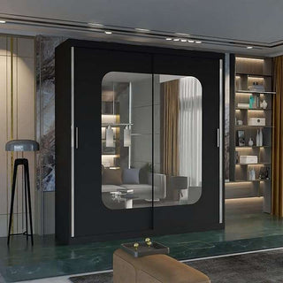 CHOICEWARDROBE Double Sliding Wardrobe with LED Light W180cm x H217cm x D62cm in Black – image 1