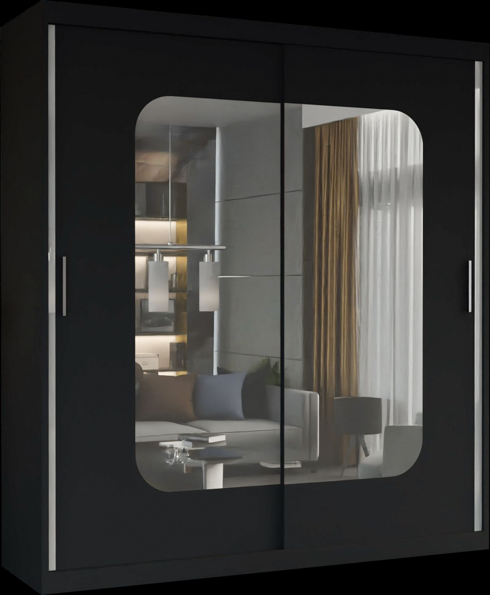CHOICEWARDROBE Double Sliding Wardrobe with LED Light W180cm x H217cm x D62cm in Black – image 2