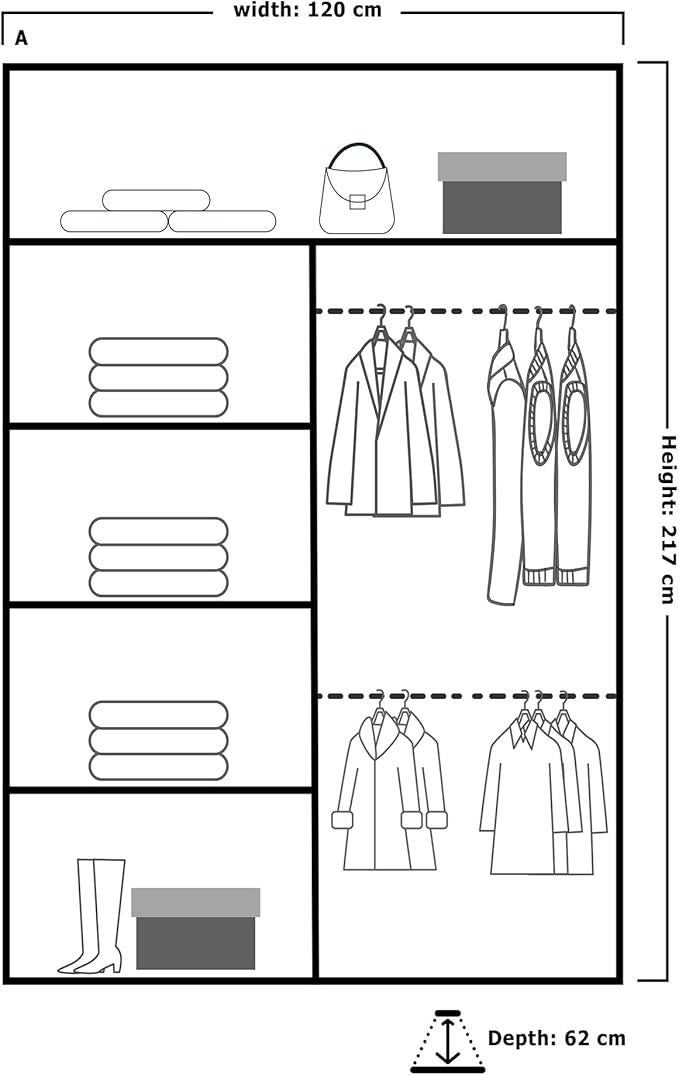 CHOICEWARDROBE Modern Double Sliding Wardrobe with LED Light W 120 x H 217 x D 62 in Grey – image 2