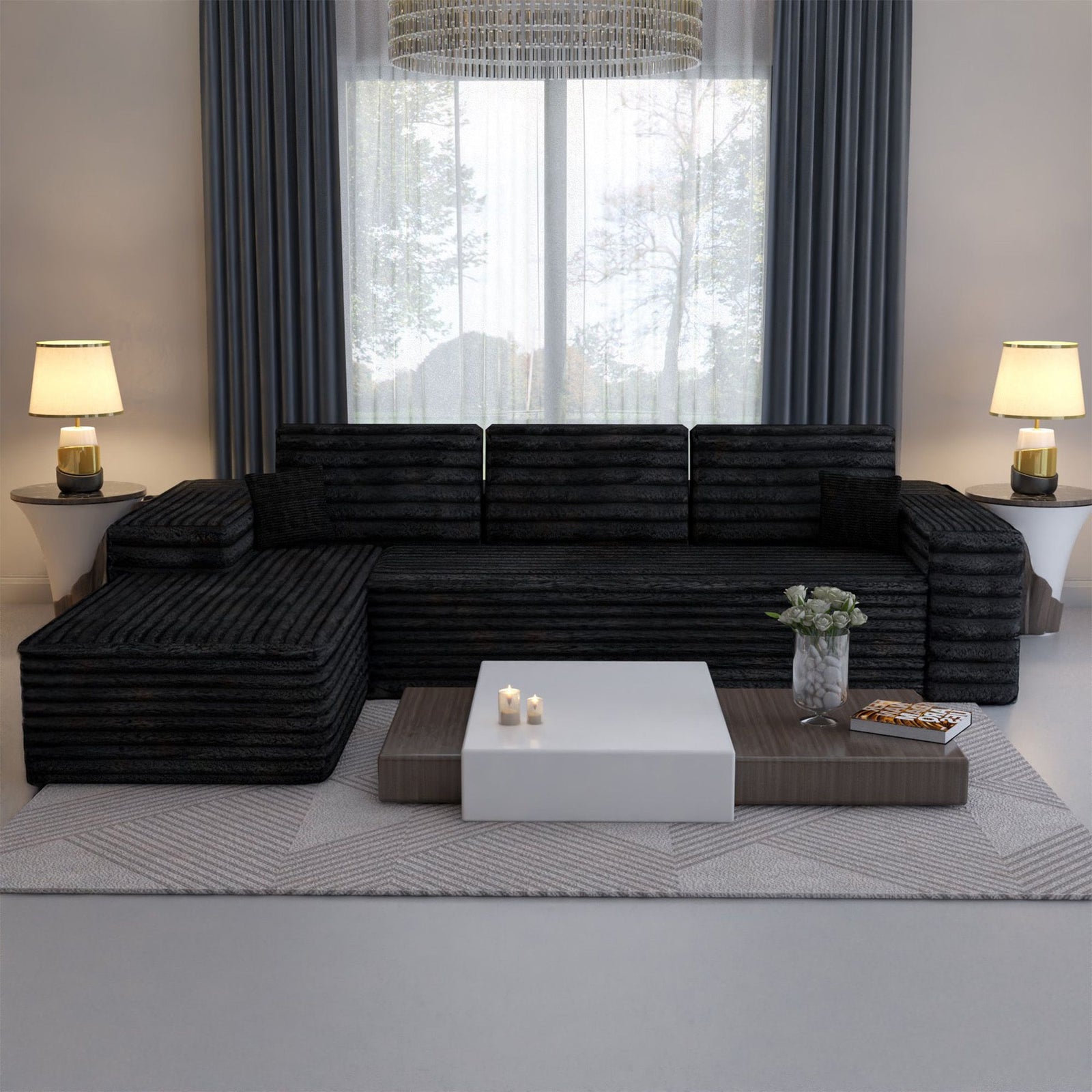 CHOICEWARDROBE Smart Left Corner Sofa – No Assembly Required in Black – image 3