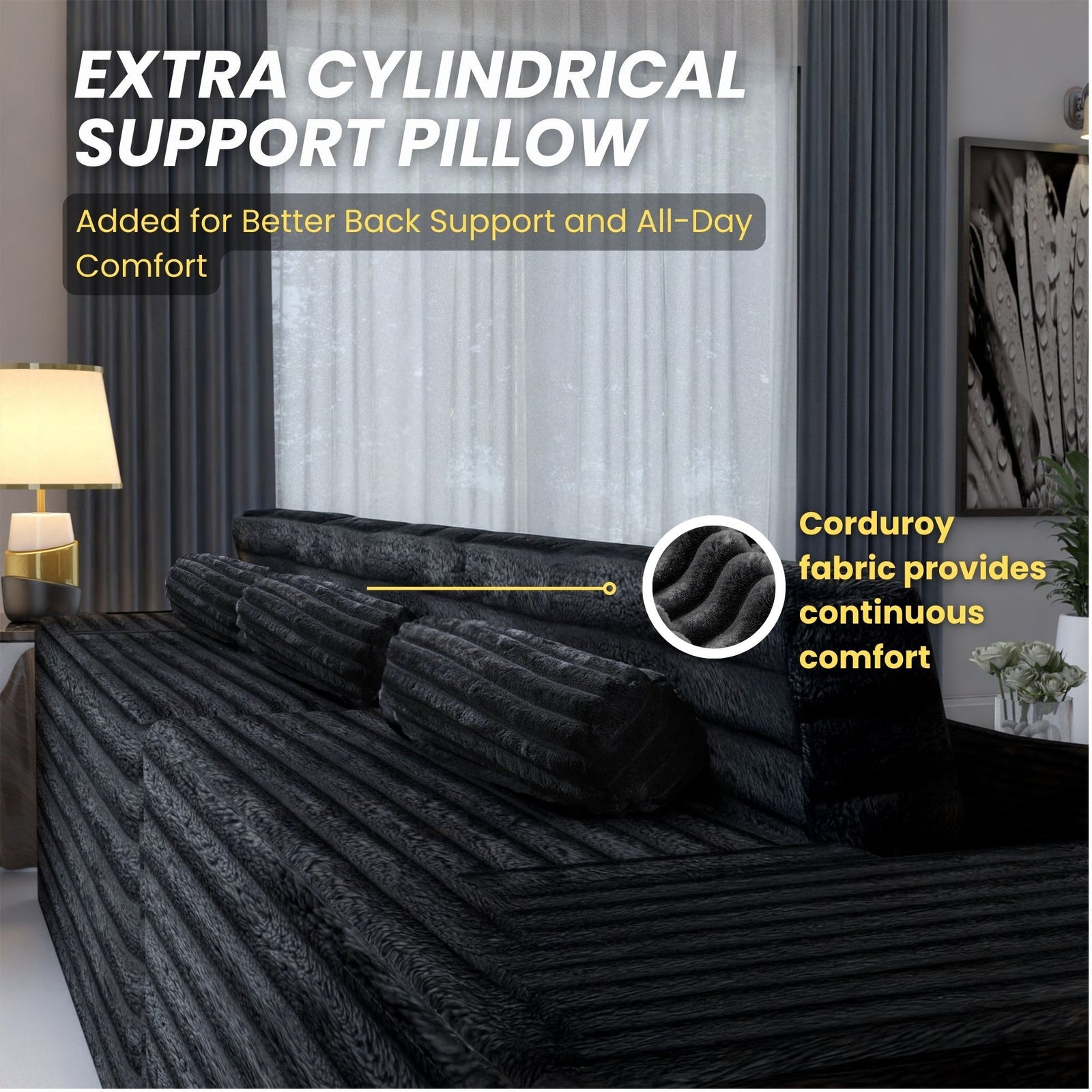 CHOICEWARDROBE Smart Left Corner Sofa – No Assembly Required in Black – image 4