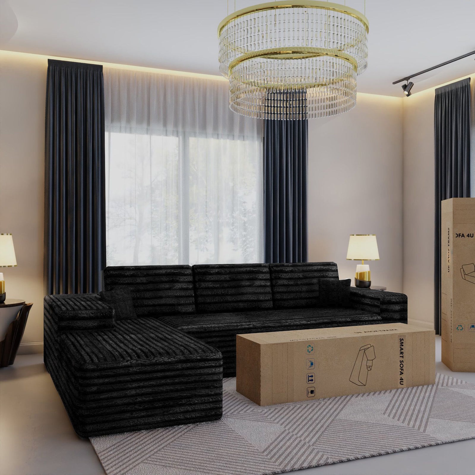 CHOICEWARDROBE Smart Left Corner Sofa – No Assembly Required in Black – image 7