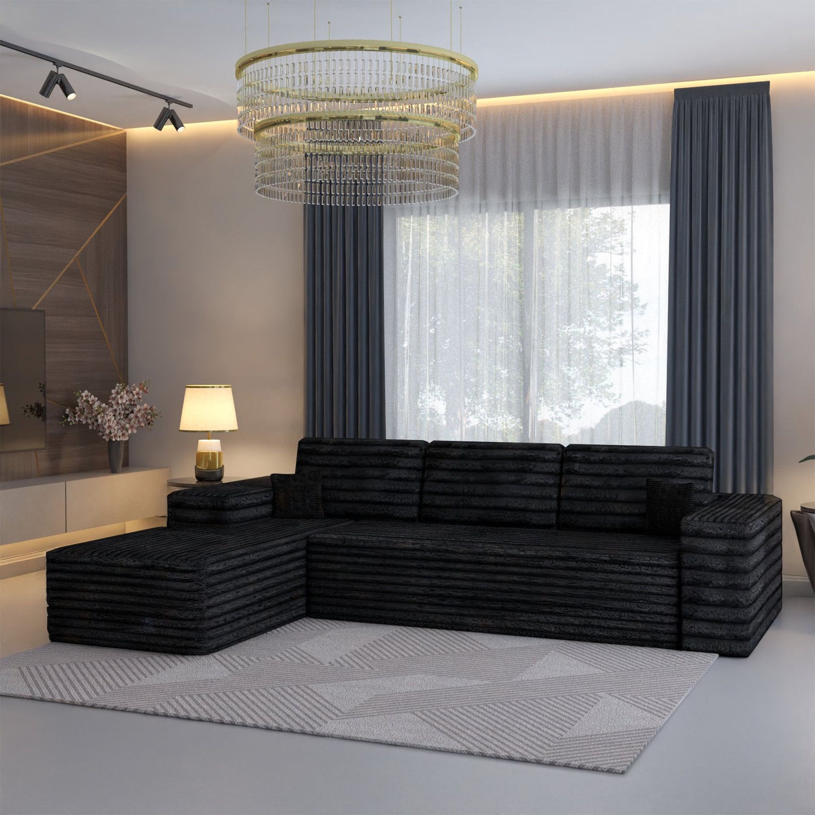 CHOICEWARDROBE Smart Left Corner Sofa – No Assembly Required in Black – image 8