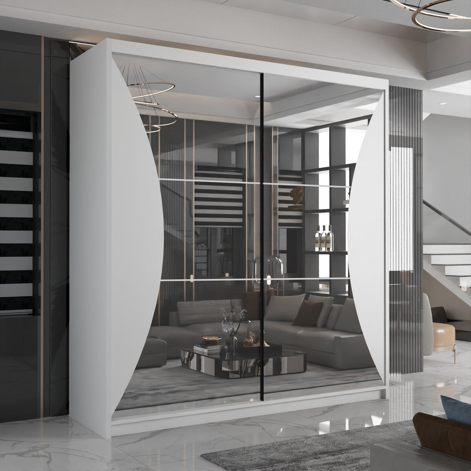 CHOICEWARDROBE Modern Sliding Wardrobe with LED Light W150cm x H217cm x D62cm in White – image 1