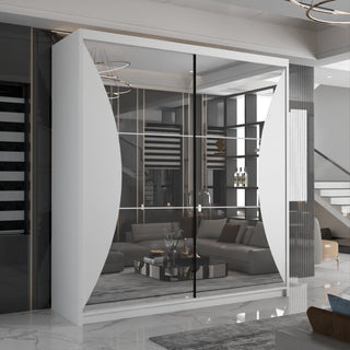 CHOICEWARDROBE Modern Sliding Wardrobe with LED Light W150cm x H217cm x D62cm in White – image 1