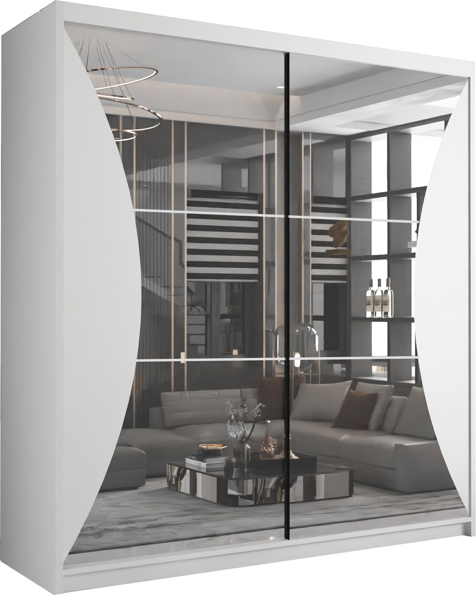 CHOICEWARDROBE Modern Sliding Wardrobe with LED Light W150cm x H217cm x D62cm in White – image 2