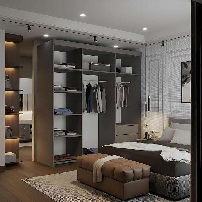 CHOICEWARDROBE Modern Double Sliding Wardrobe with LED Light W203cm x H217cm x D62cm in Grey – image 3