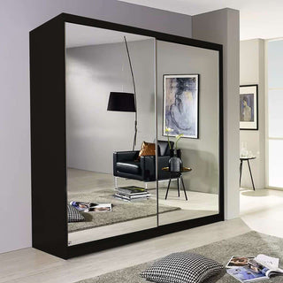 CHOICEWARDROBE Double Mirror Sliding Door Wardrobe with LED Light 200cm x 217cm in Black – image 1