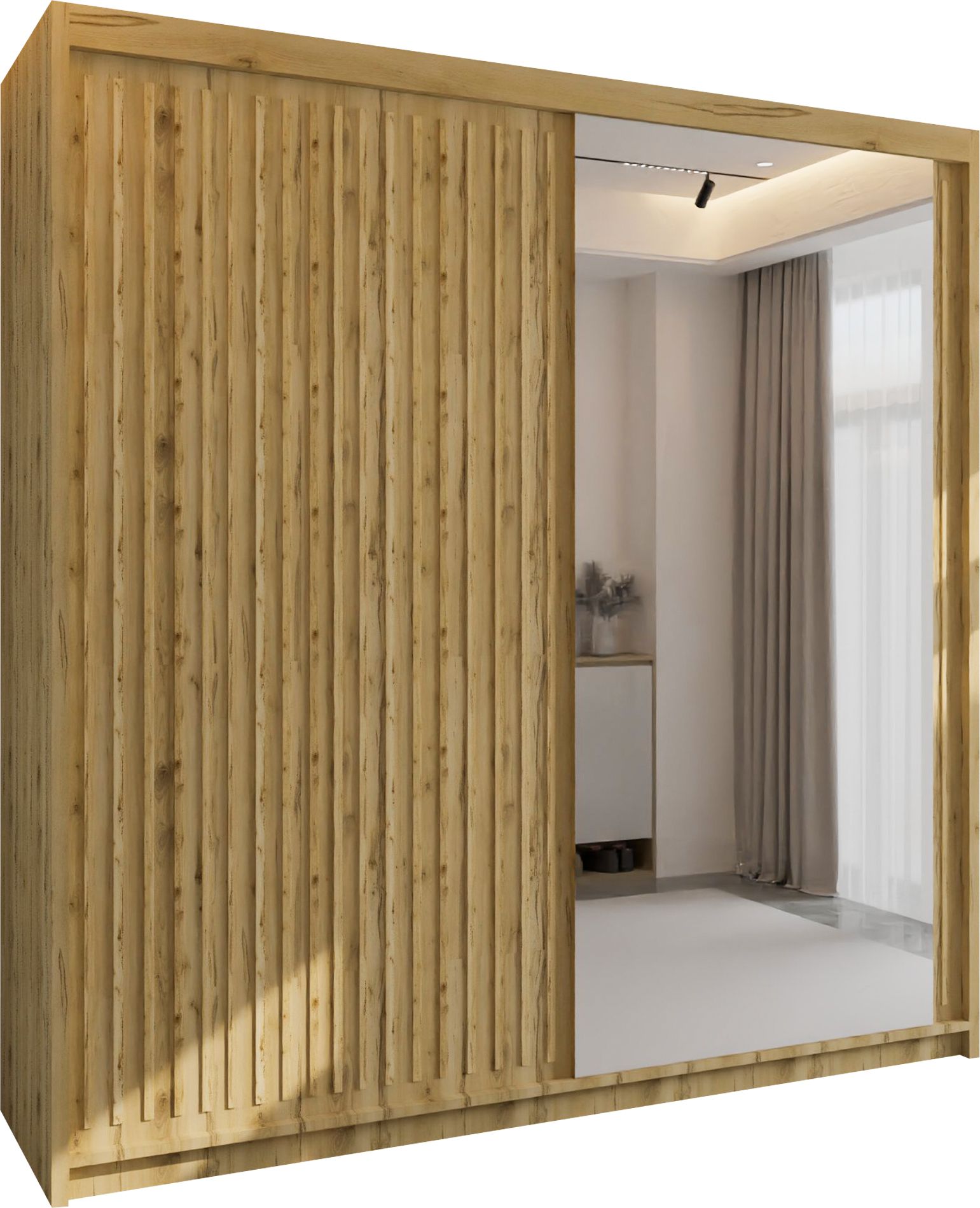 CHOICEWARDROBE Ronni Sliding Mirror Door Wardrobe W203cm x H217cm in Light Oak – image 2