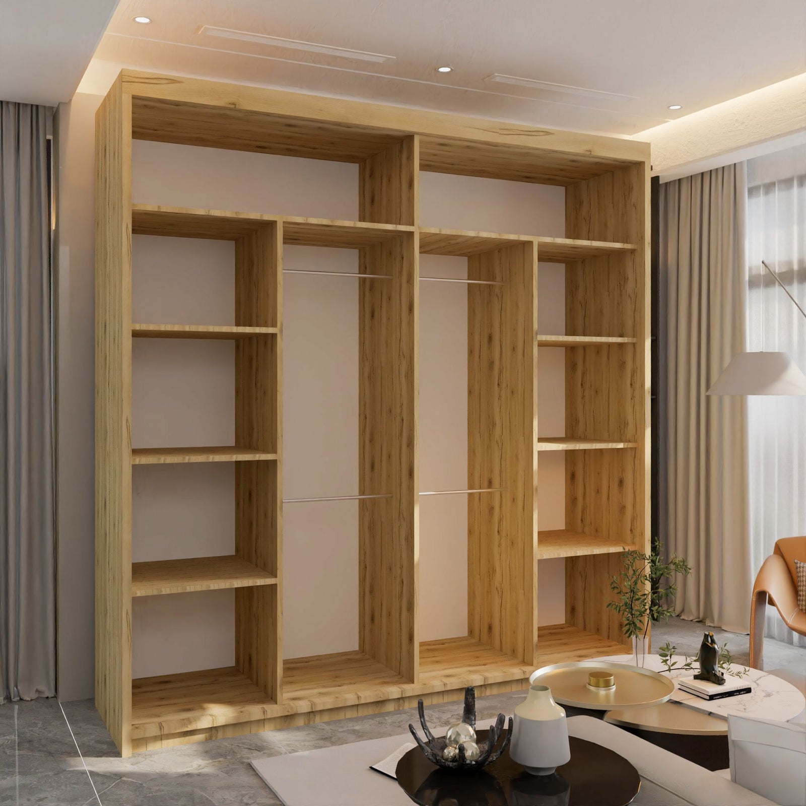 CHOICEWARDROBE Ronni Sliding Mirror Door Wardrobe W203cm x H217cm in Light Oak – image 4