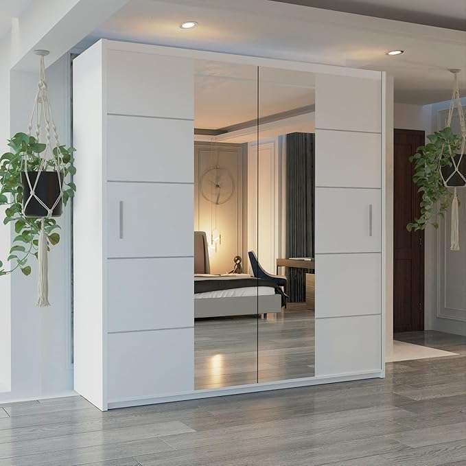 CHOICEWARDROBE Modern Sliding Wardrobe with LED Light W203cm x H217cm x D62cm in White – image 1