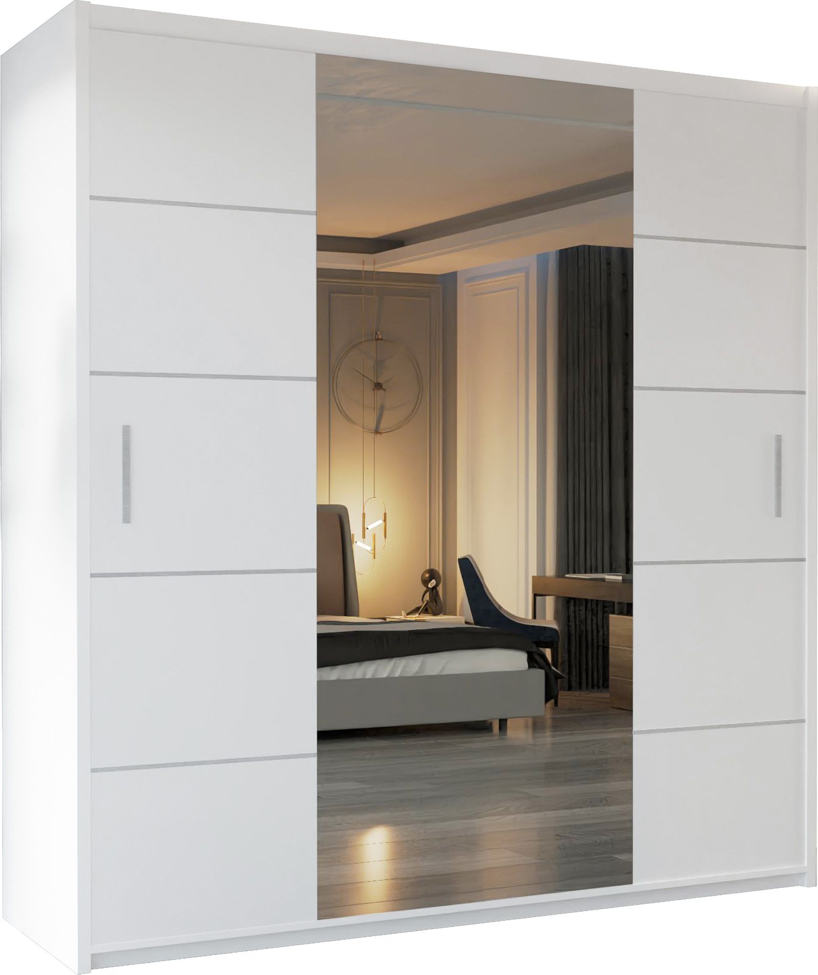 CHOICEWARDROBE Modern Sliding Wardrobe with LED Light W203cm x H217cm x D62cm in White – image 2