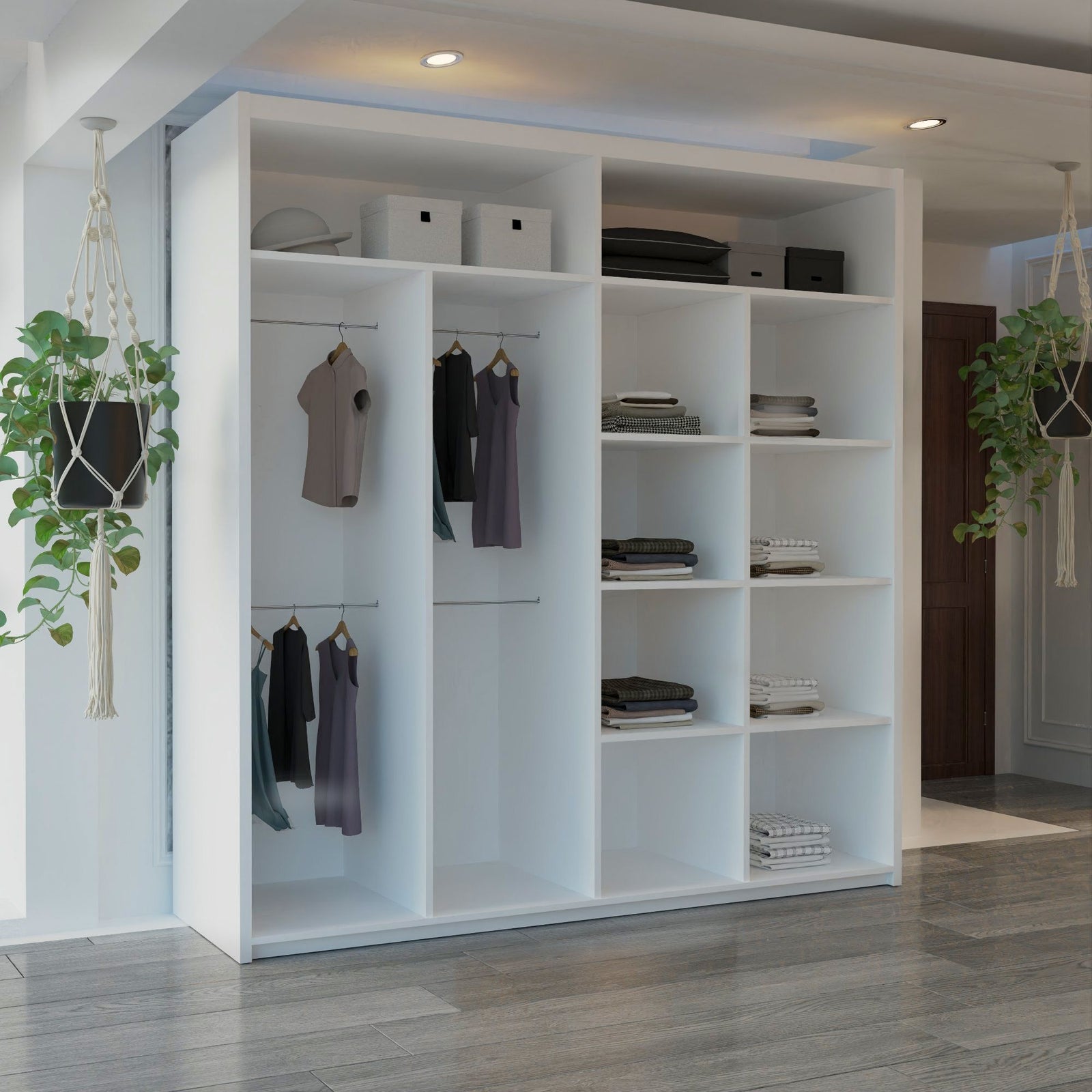 CHOICEWARDROBE Modern Sliding Wardrobe with LED Light W203cm x H217cm x D62cm in White – image 3