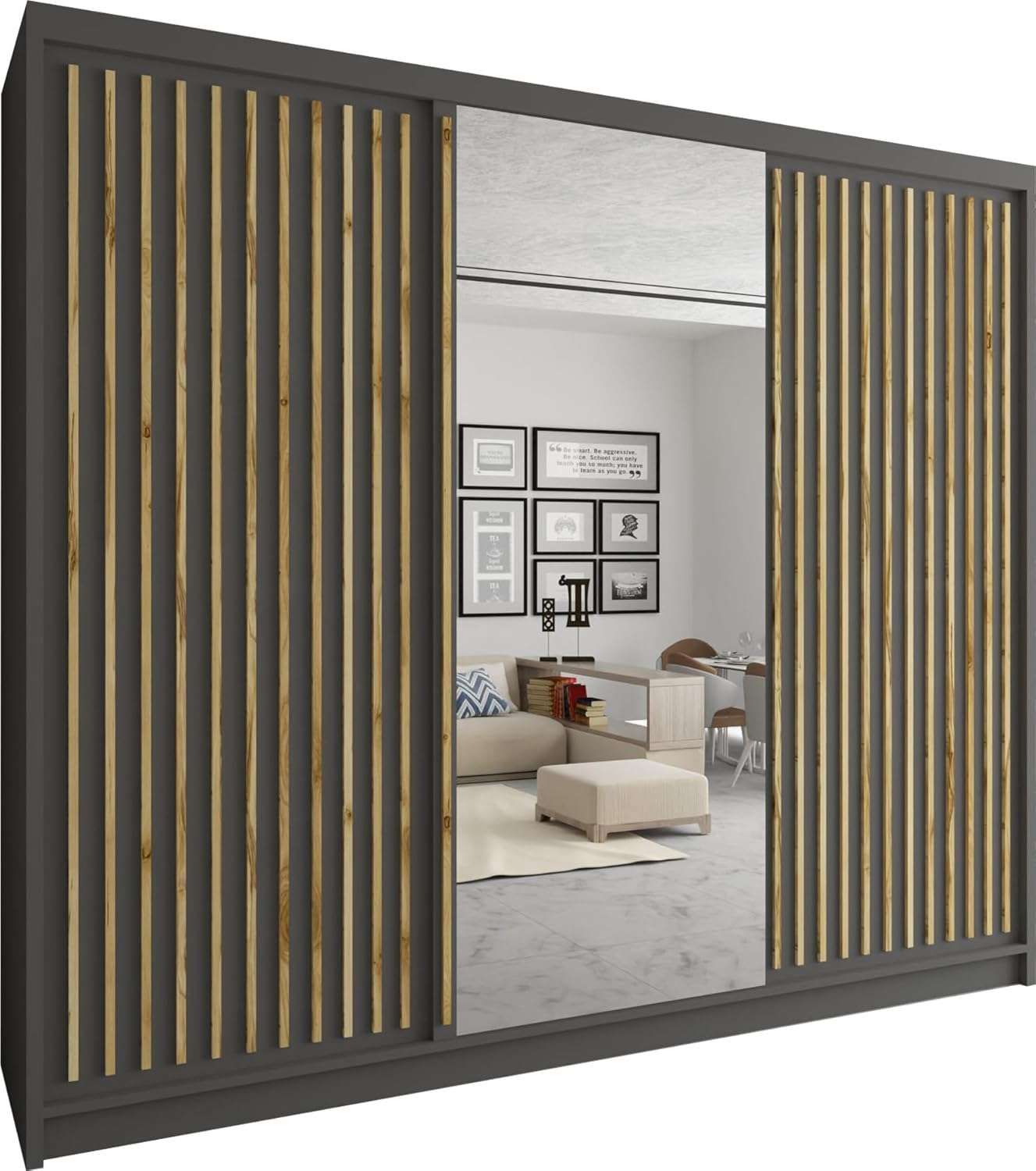 CHOICEWARDROBE Sleek Sliding Mirror Wardrobe with LED Various Sizes W250cm x H217cm in Grey – image 2