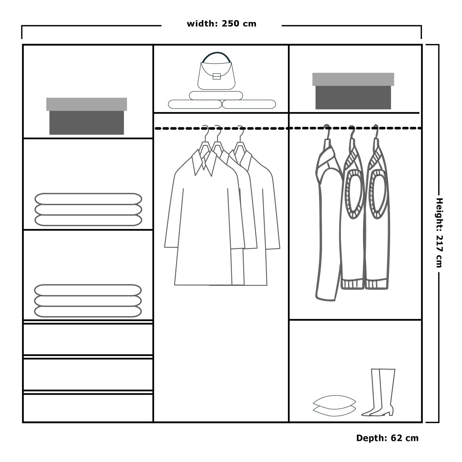 CHOICEWARDROBE Sleek Sliding Mirror Wardrobe with LED Various Sizes W250cm x H217cm in Grey – image 3