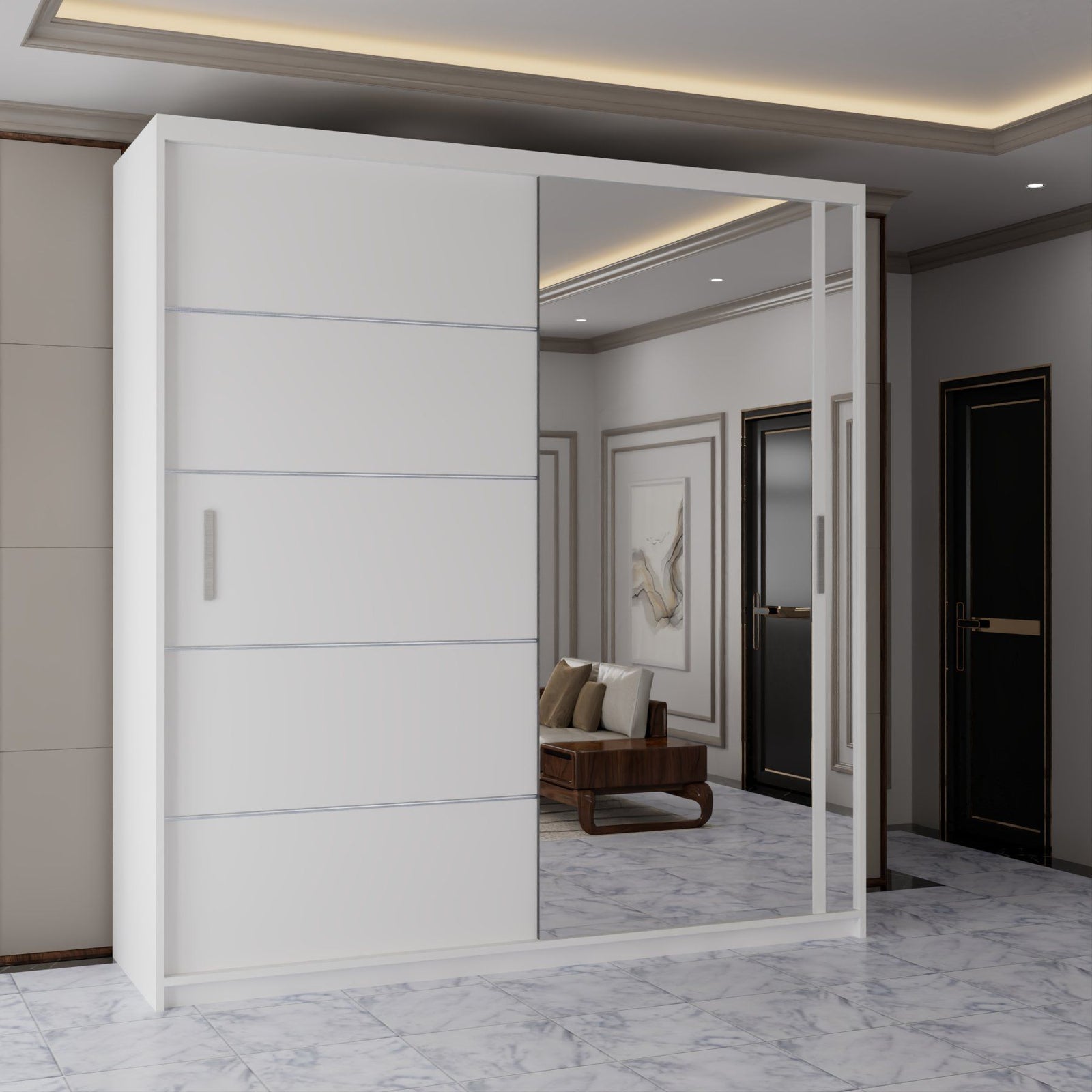 CHOICEWARDROBE Contemporary 2-Door Sliding Wardrobe with Mirror Door W180cm x H217cm in White – image 1