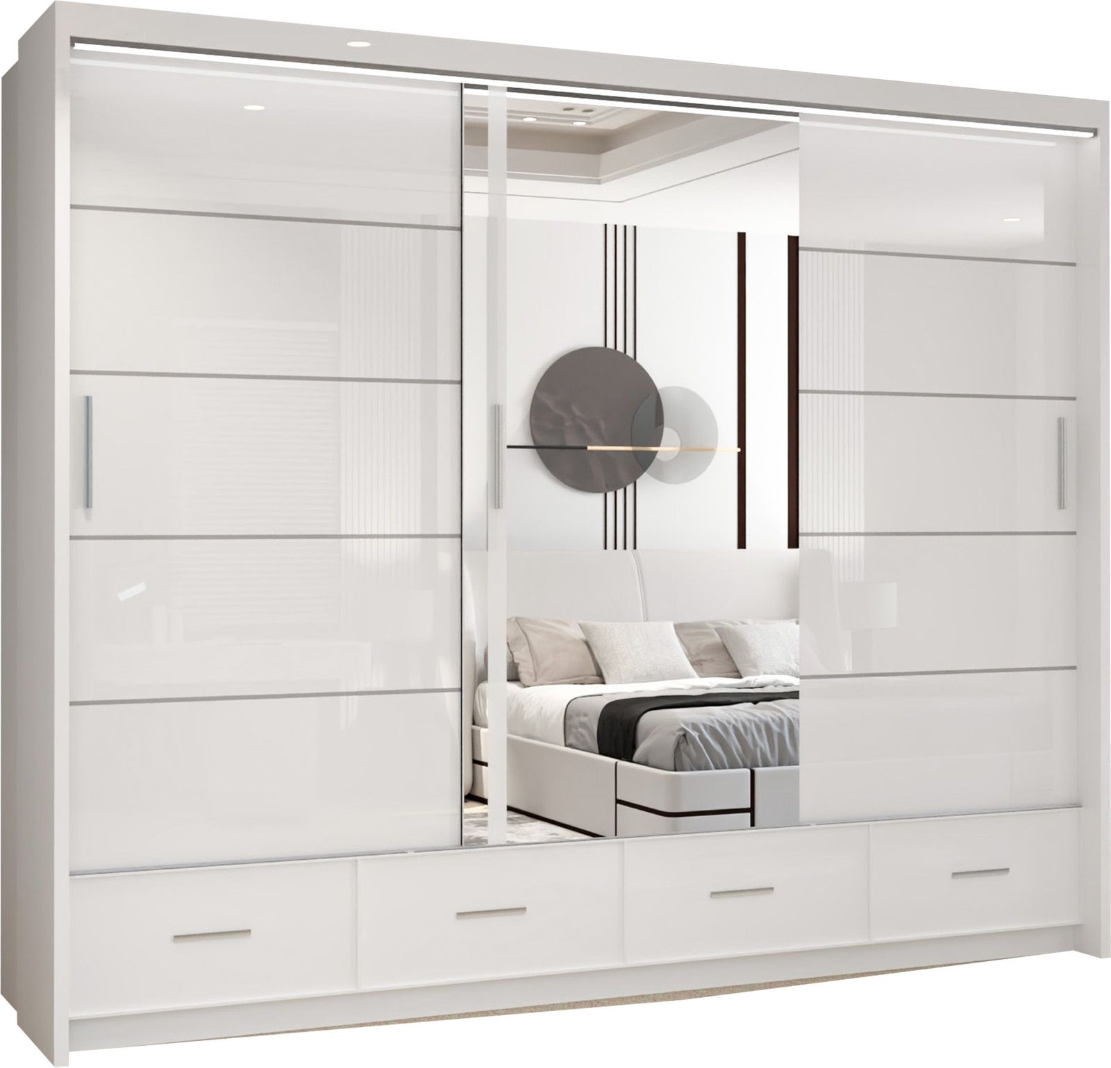 CHOICEWARDROBE Luxury High Gloss Sliding Wardrobe with LED Light W255cm x H220cm in White – image 2