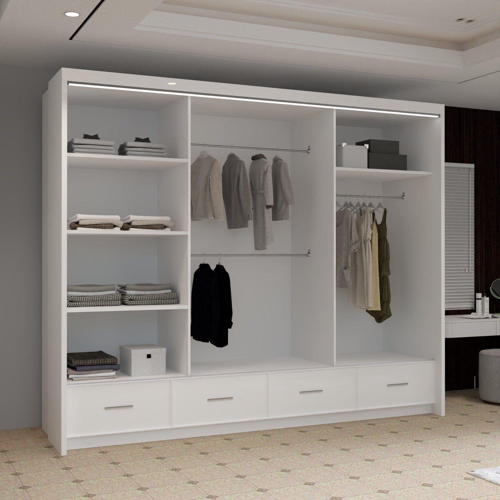 CHOICEWARDROBE Luxury High Gloss Sliding Wardrobe with LED Light W255cm x H220cm in White – image 5