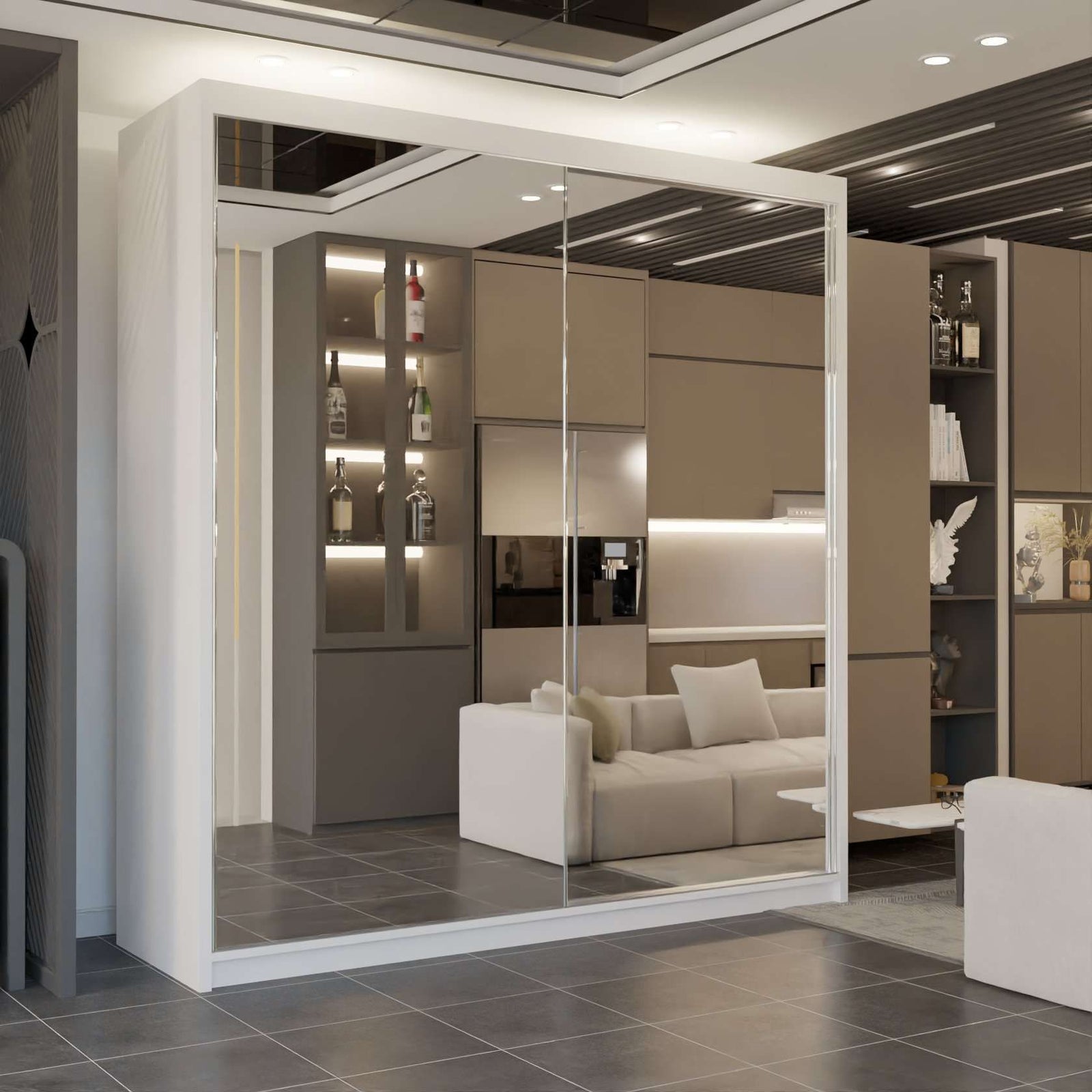 CHOICEWARDROBE Queen Double Full Mirror Sliding Door Wardrobe 150cm X 217cm in White – image 1