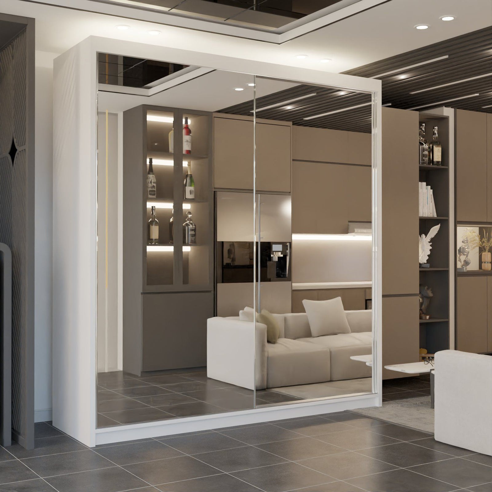 CHOICEWARDROBE Queen Double Full Mirror Sliding Door Wardrobe 150cm X 217cm in White – image 2