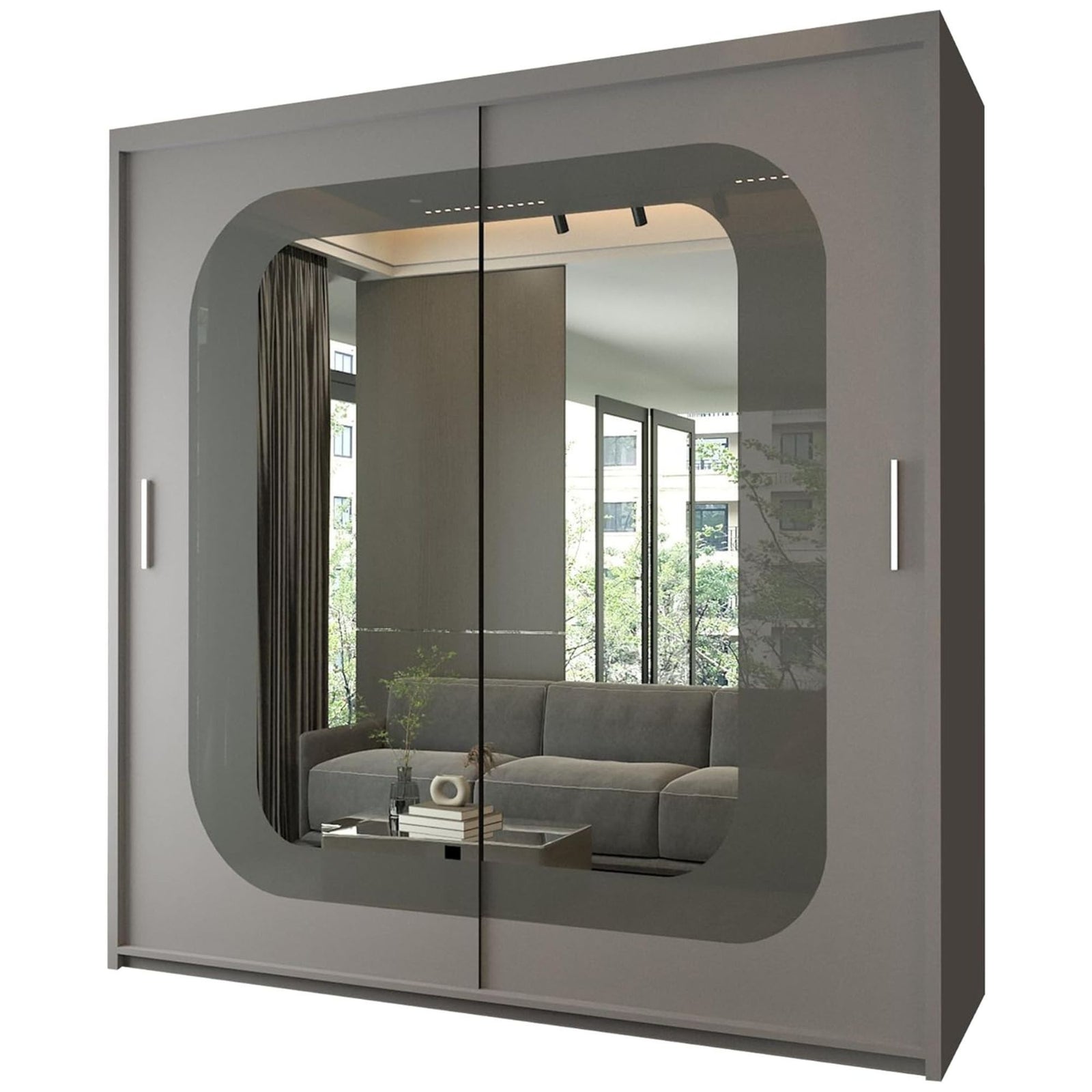 CHOICEWARDROBE Modern Double Door Sliding Wardrobe With LED Light W203cm x H217cm in Grey – image 2