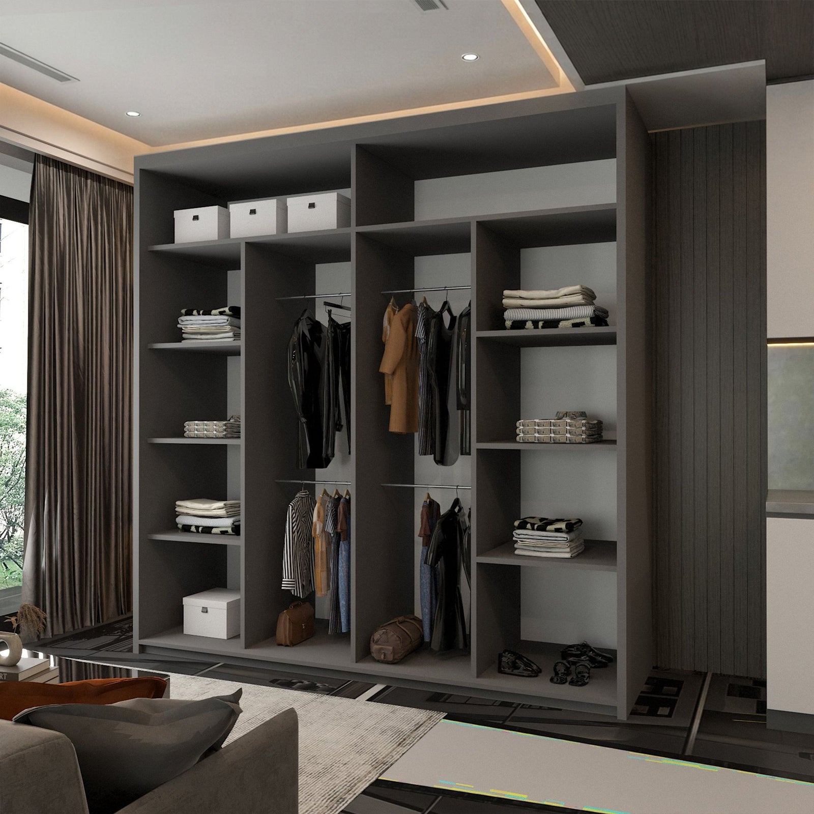 CHOICEWARDROBE Modern Double Door Sliding Wardrobe With LED Light W203cm x H217cm in Grey – image 3