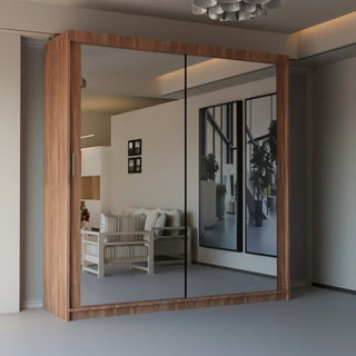 CHOICEWARDROBE Modern Double Sliding Door Wardrobe W 120cm X H 217cm in Walnut – image 1