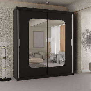 CHOICEWARDROBE Merikan Sliding Double Mirror Door Wardrobe 150cm X 217cm in Black – image 1