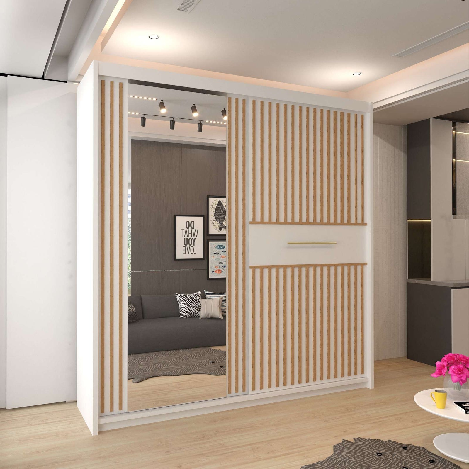 CHOICEWARDROBE Clothify Single Mirror Sliding Door Wardrobe 150cm X 217cm in White – image 1