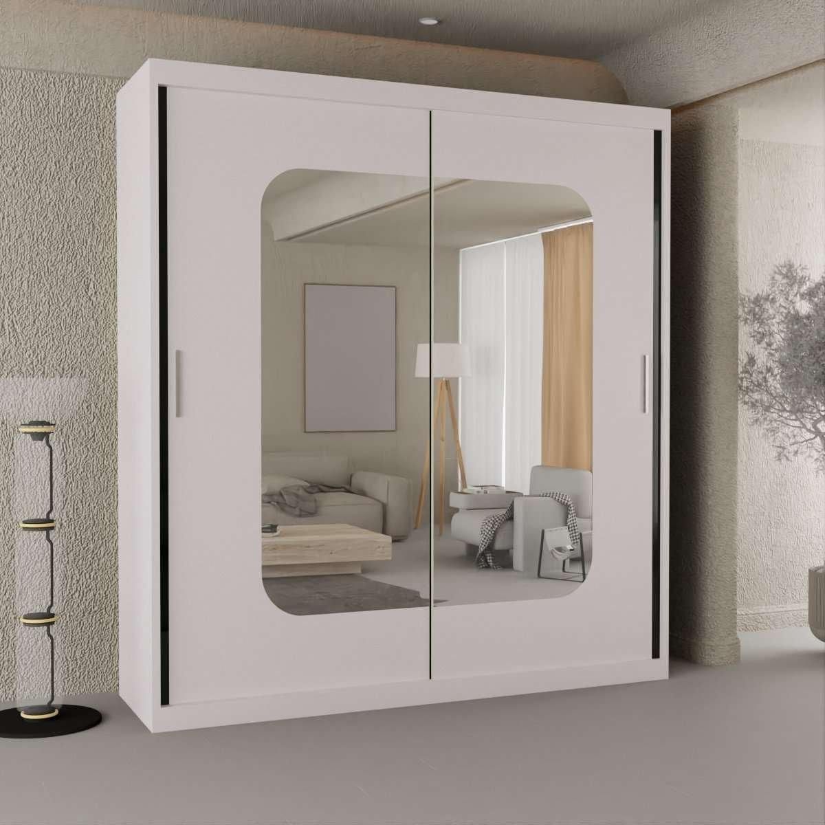 CHOICEWARDROBE Merikan Sliding Double Mirror Door Wardrobe 120cm X 217cm in White – image 1