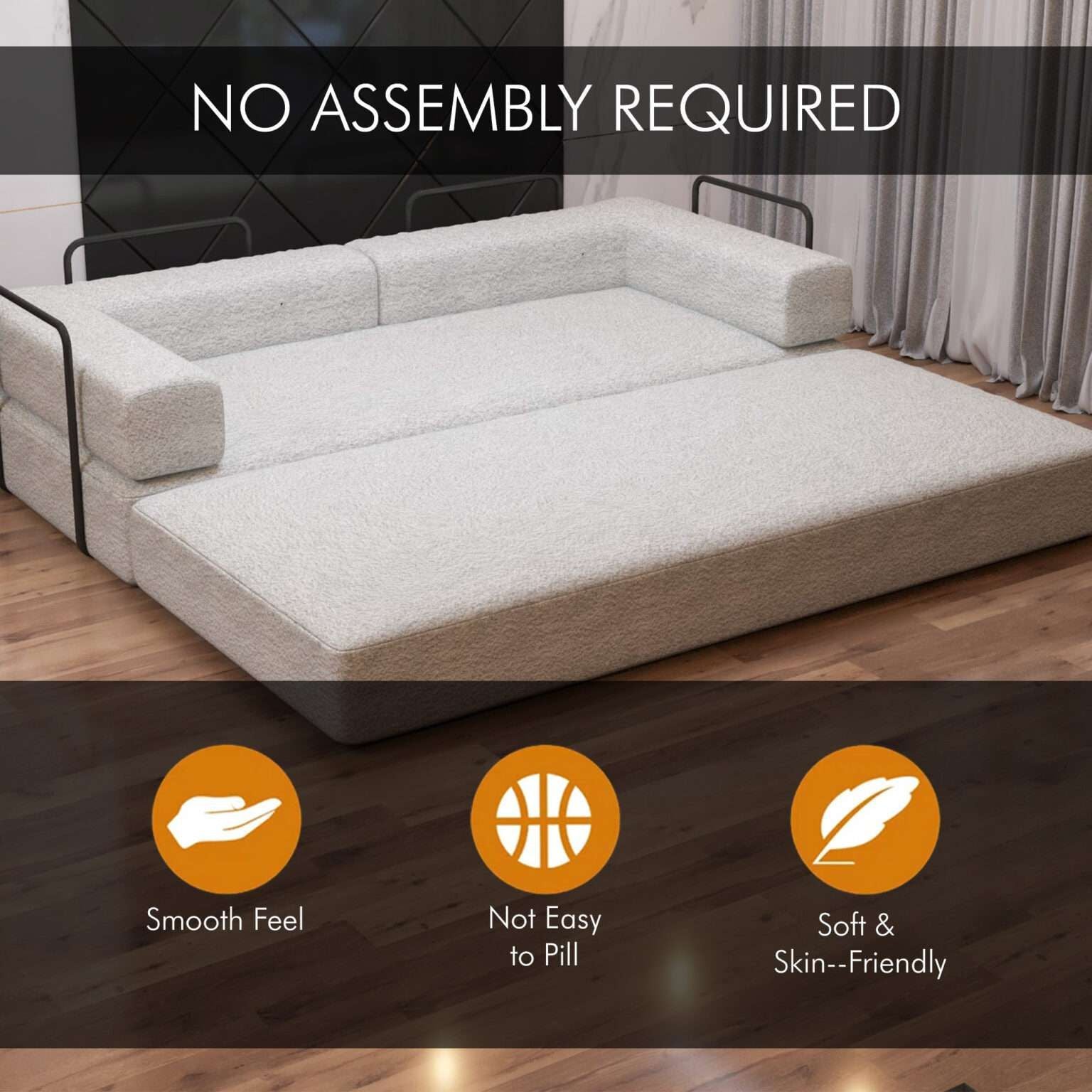 CHOICEWARDROBE Convertible Sofa Bed 3 Seater Sherpa Fabric Sofa in a Box in Off White – image 2