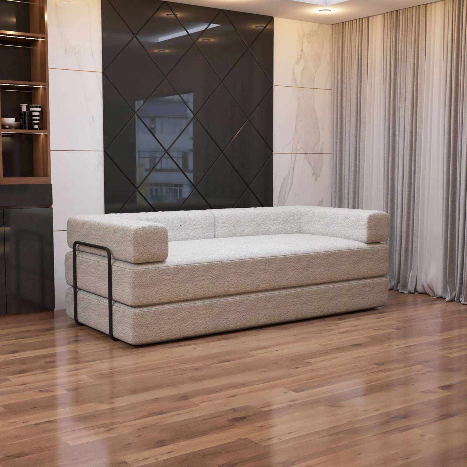 CHOICEWARDROBE Convertible Sofa Bed 3 Seater Sherpa Fabric Sofa in a Box in Off White – image 4