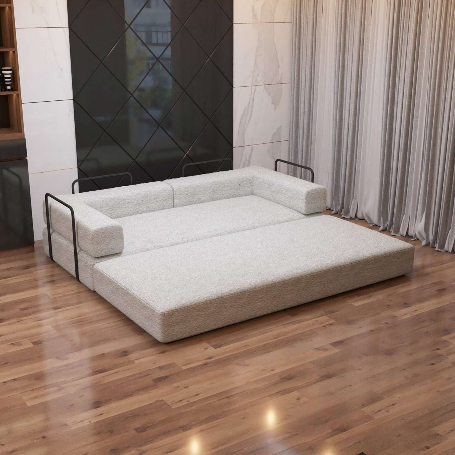 CHOICEWARDROBE Convertible Sofa Bed 3 Seater Sherpa Fabric Sofa in a Box in Off White – image 5