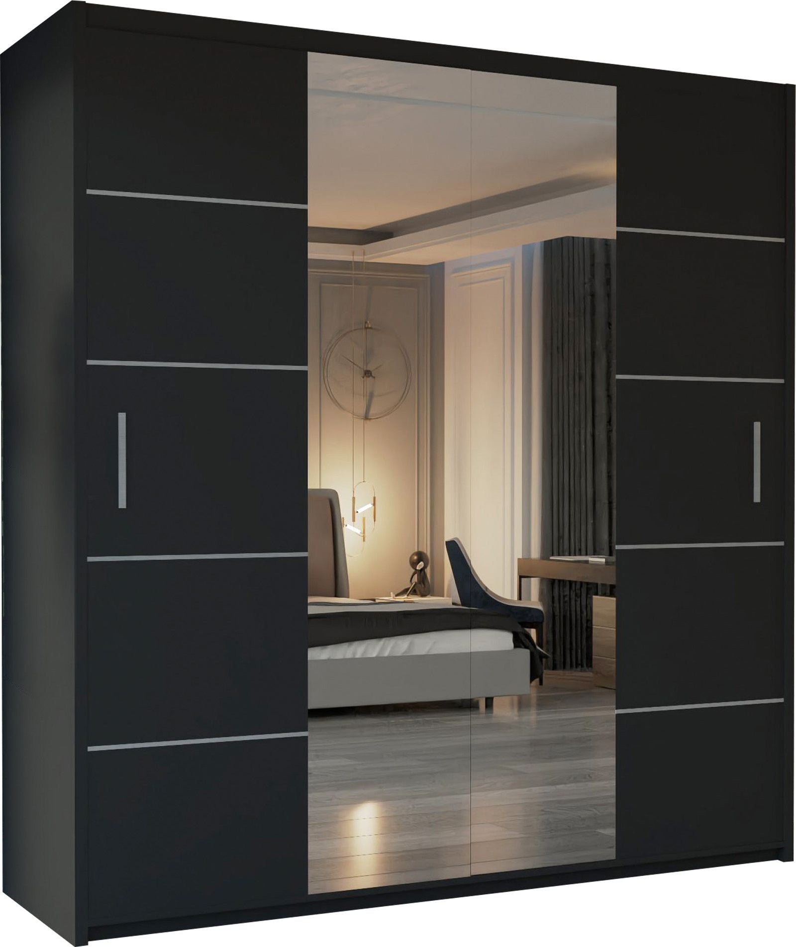 CHOICEWARDROBE Modern Sliding Wardrobe with LED Light W203cm x H217cm x D62cm in Black – image 2