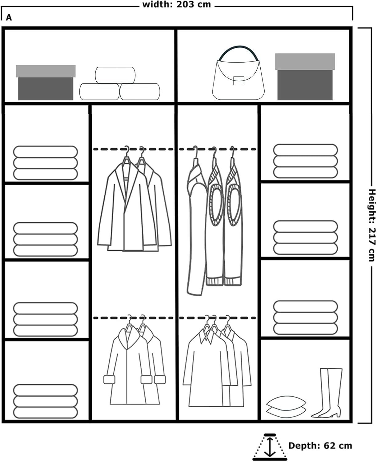 CHOICEWARDROBE Modern Sliding Wardrobe with LED Light W203cm x H217cm x D62cm in Black – image 4