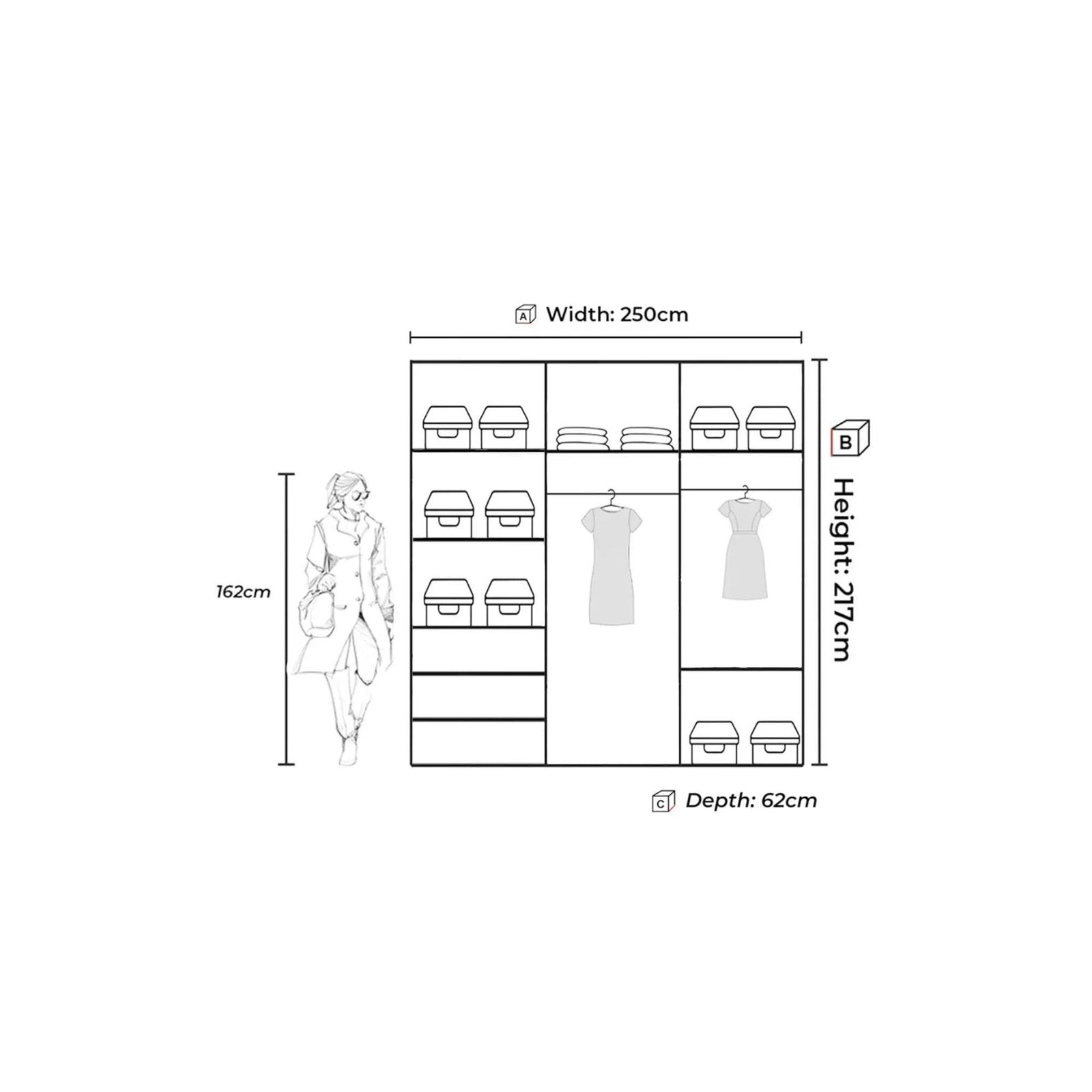 CHOICEWARDROBE Modern Double Sliding Door Wardrobe 250cm X 217cm in Black – image 3