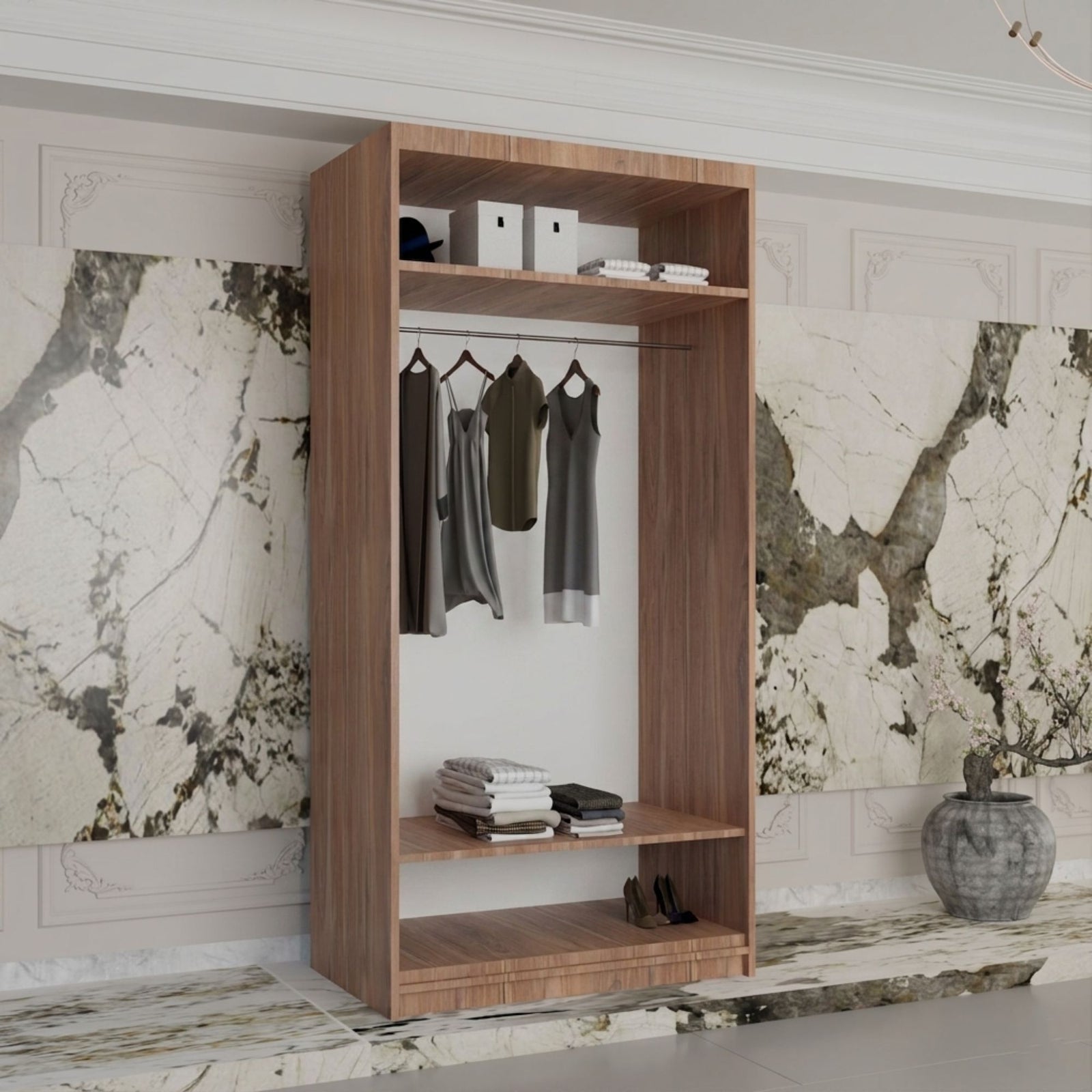 CHOICEWARDROBE Double Mirror Sliding Wardrobe With LED Light W90cm x H200cm x D62cm in Walnut – image 2