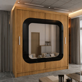 CHOICEWARDROBE Chenai Sliding Door Wardrobe with Mirror Glass Design W203cm x H217cm in Walnut – image 1