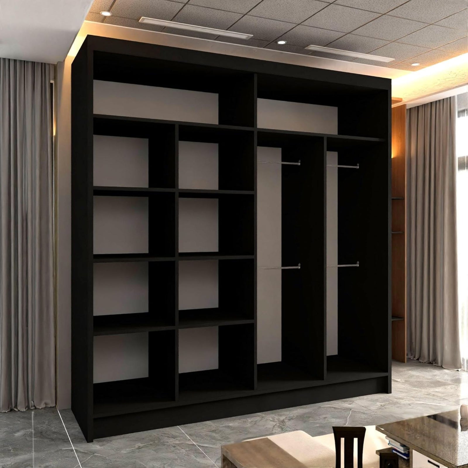 CHOICEWARDROBE Chenai Sliding Door Wardrobe with Mirror Glass Design W203cm x H217cm in Black – image 3