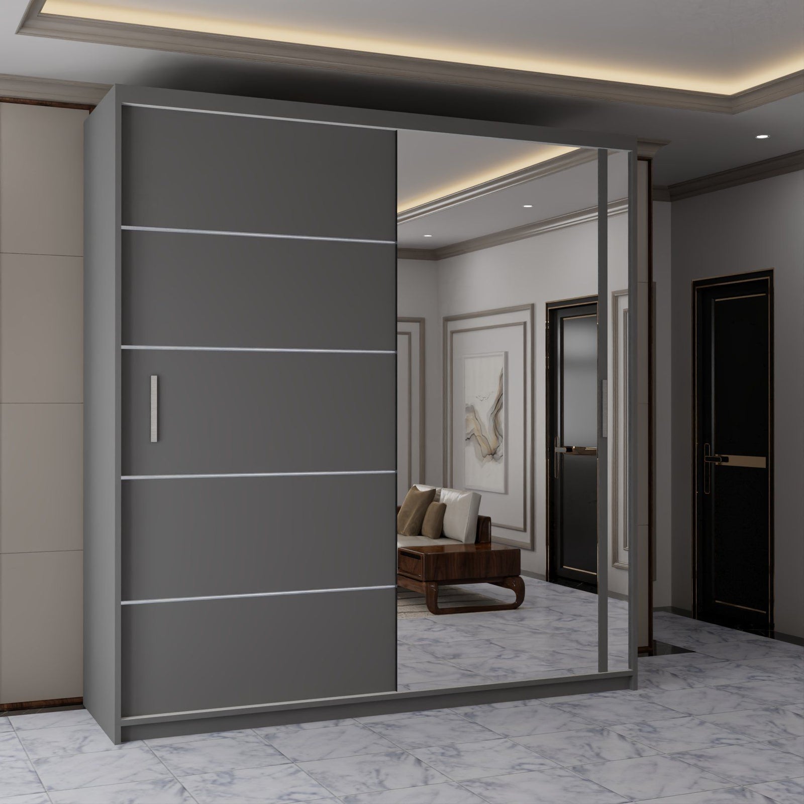 CHOICEWARDROBE Contemporary 2-Door Sliding Wardrobe with Mirror Door W120cm x H217cm in Grey – image 1