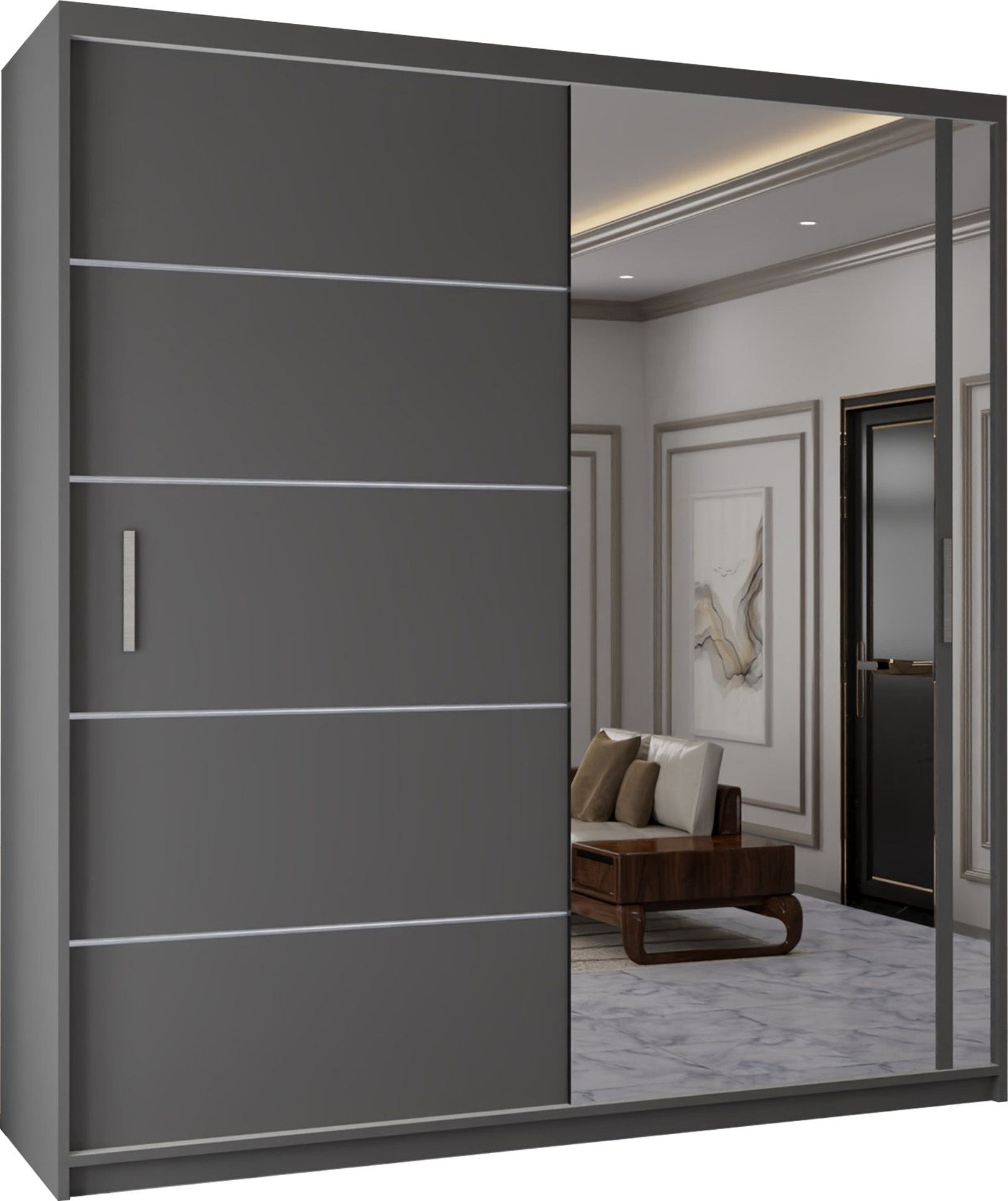 CHOICEWARDROBE Contemporary 2-Door Sliding Wardrobe with Mirror Door W120cm x H217cm in Grey – image 2