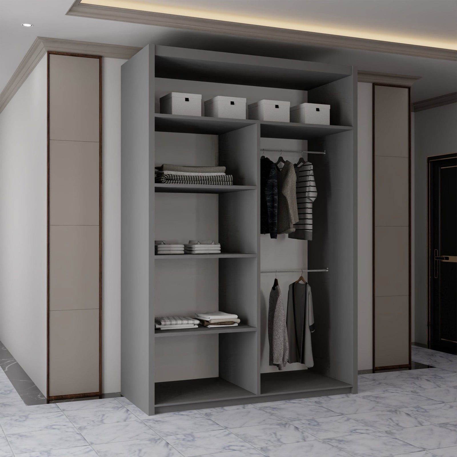 CHOICEWARDROBE Contemporary 2-Door Sliding Wardrobe with Mirror Door W120cm x H217cm in Grey – image 3
