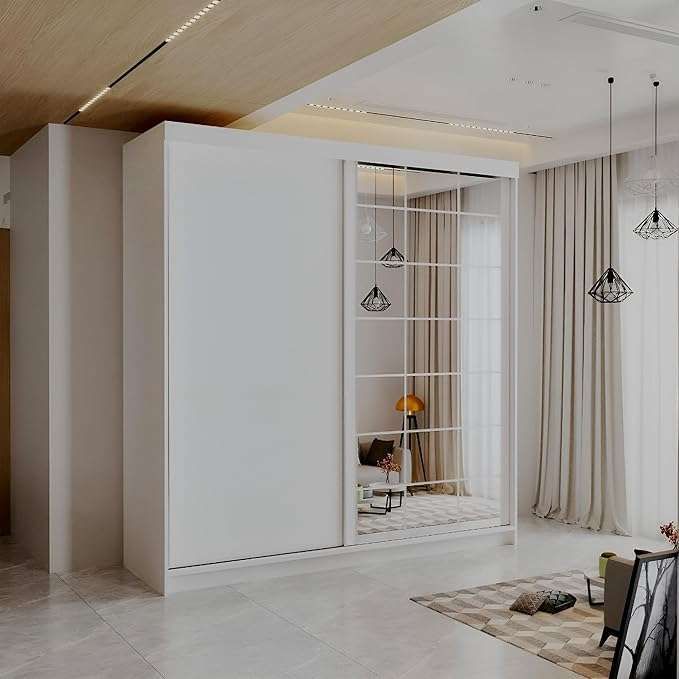 CHOICEWARDROBE Modern Sliding Wardrobe with LED Light W 200 x H 217 x D 62 in White – image 1
