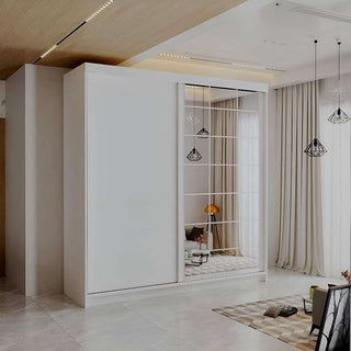 CHOICEWARDROBE Modern Sliding Wardrobe with LED Light W 200 x H 217 x D 62 in White – image 1