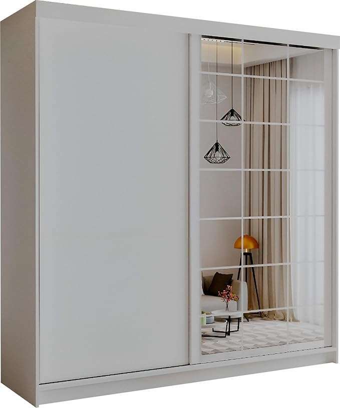 CHOICEWARDROBE Modern Sliding Wardrobe with LED Light W 200 x H 217 x D 62 in White – image 2