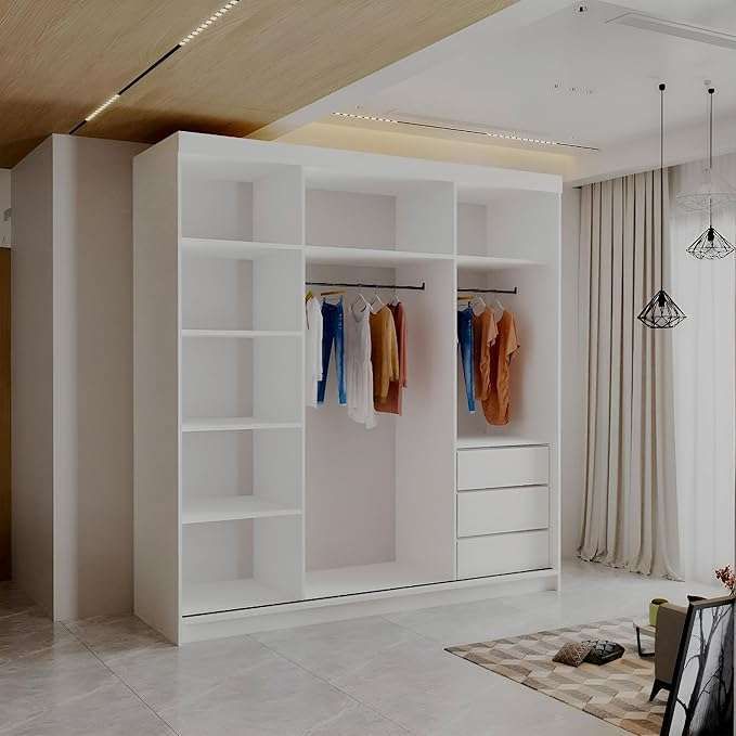 CHOICEWARDROBE Modern Sliding Wardrobe with LED Light W 200 x H 217 x D 62 in White – image 3
