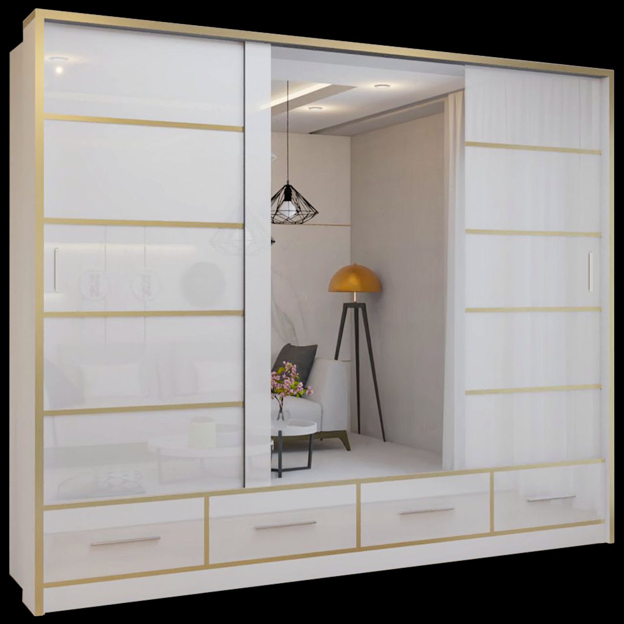 CHOICEWARDROBE Modern High Gloss Sliding Wardrobe with LED Light 253cm x 220cm in White – image 2