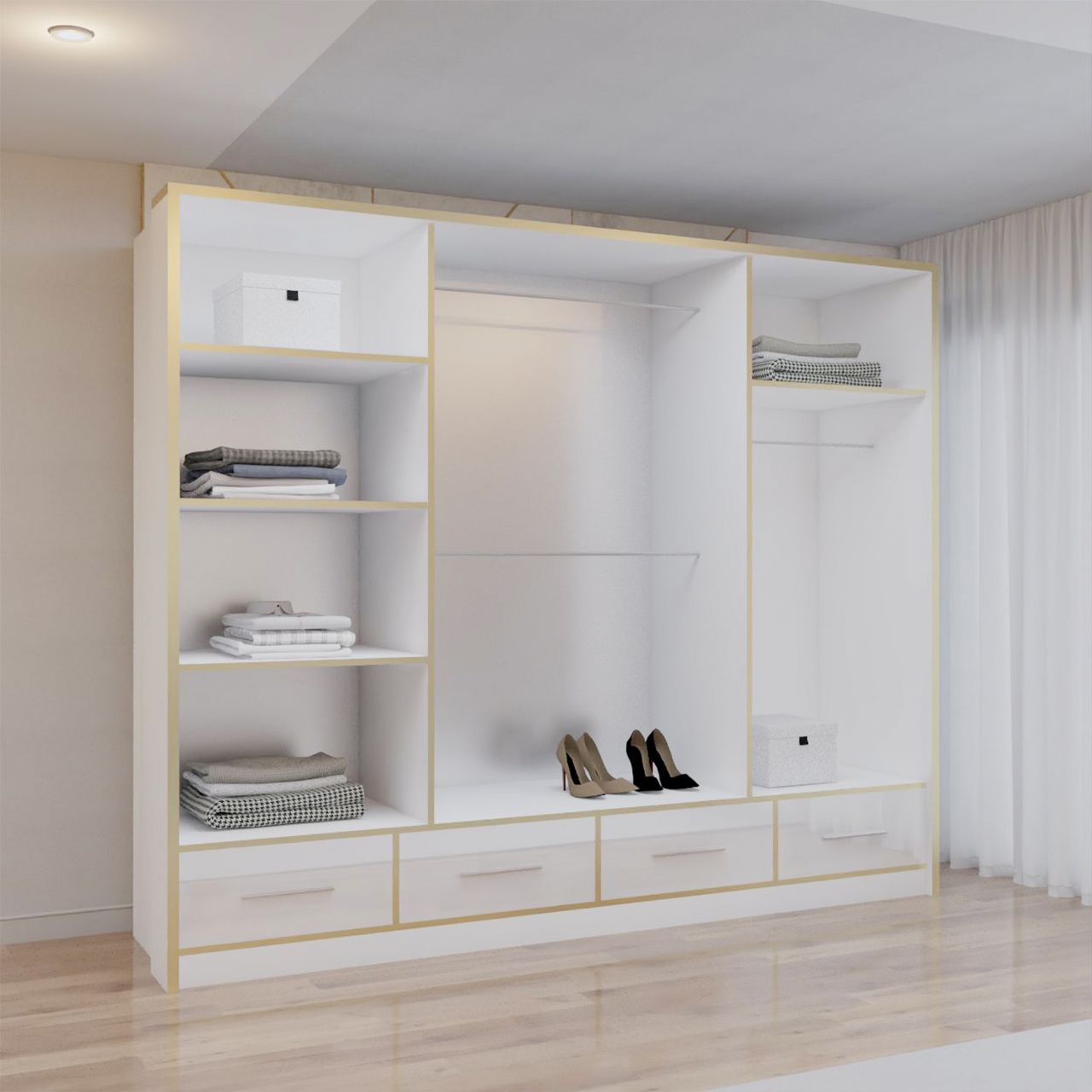 CHOICEWARDROBE Modern High Gloss Sliding Wardrobe with LED Light 253cm x 220cm in White – image 3