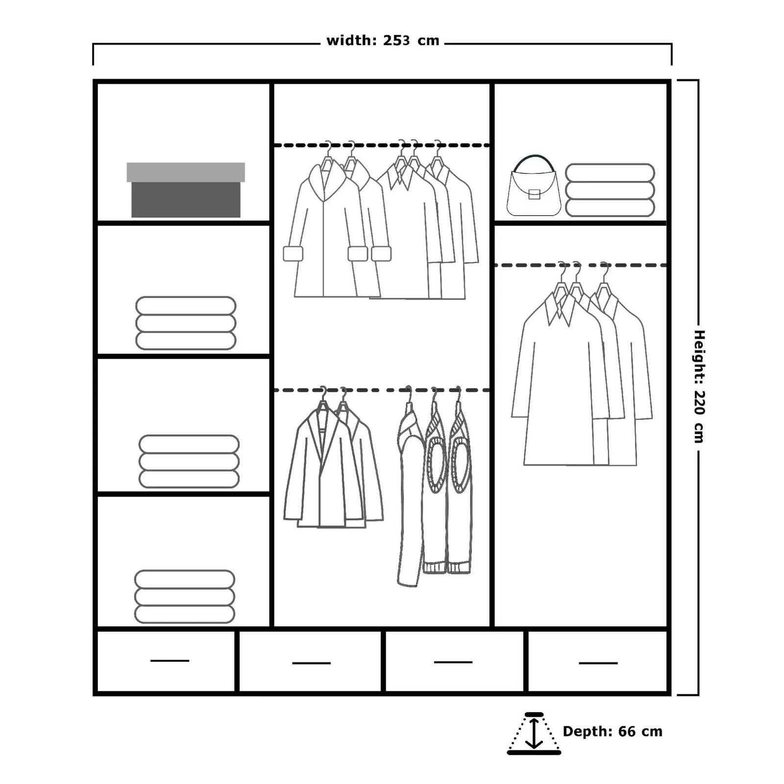 CHOICEWARDROBE Modern High Gloss Sliding Wardrobe with LED Light 253cm x 220cm in White – image 4