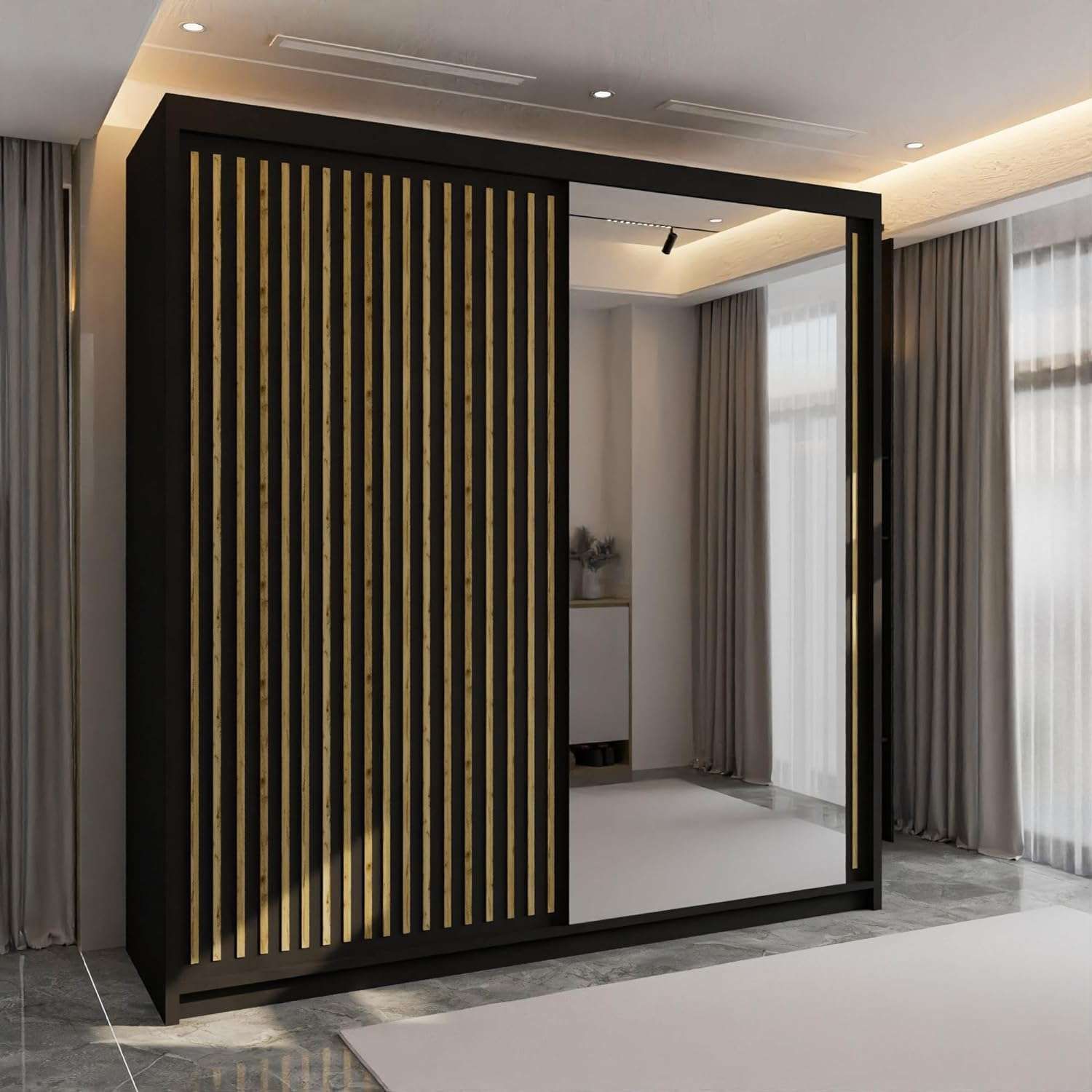 CHOICEWARDROBE Ronni Sliding Mirror Door Wardrobe W203cm x H217cm in Black – image 1